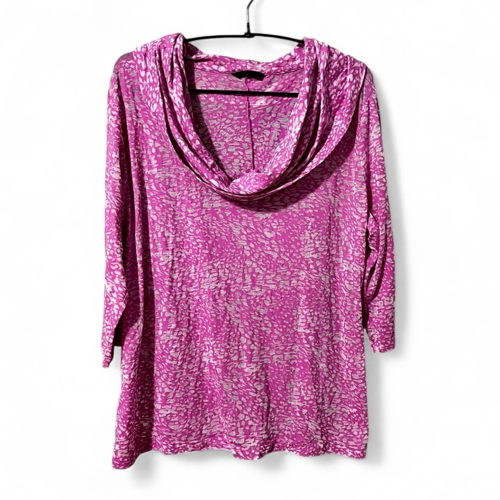 Sofia Vergara Pink Leopard Print Cowl Neck Top 3/4 Sleeve Medium